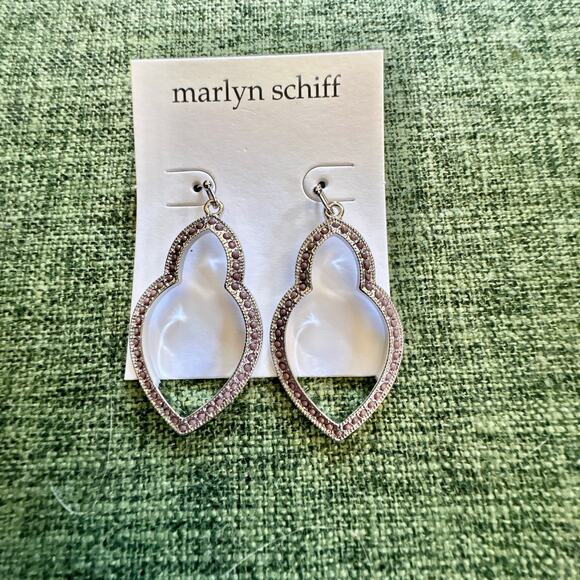 Marlyn Schiff Theresa Pave Open Shape Drop Earrings Tear Drop Silver Tone NEW - Picture 3 of 7